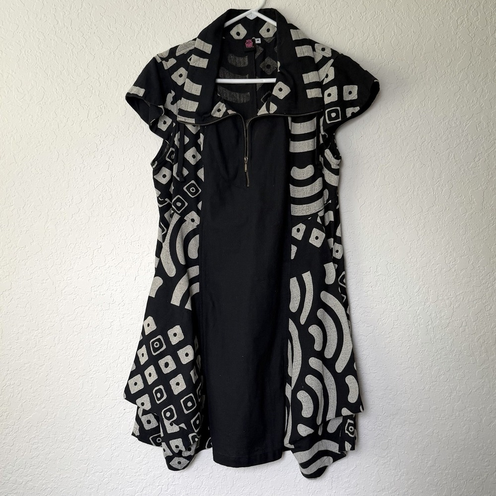 Cupcake International Art to Wear Dress Medium Black Lagenlook Artsy Casual